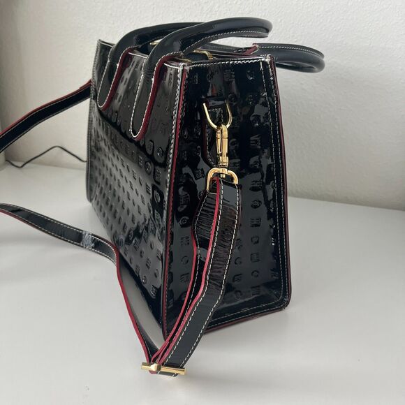 Arcadia Handbag Women Black Red Patent Leather StructuredShoulder Strap Business - Picture 2 of 10